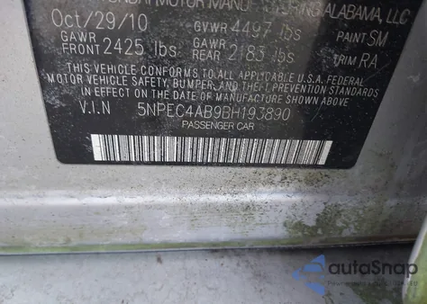 2011 Hyundai Sonata Se 2.0T from USA, damaged, VIN 5NPEC4AB9BH193890